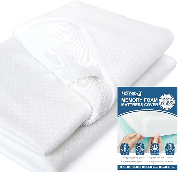 Full XL Mattress Topper Cover 3-4 Inch, Removable Zippered Viscose Made from Bamboo Cover for Latex Mattress Topper, Full Extra Long/Full XL Mattress Topper Protector with Straps