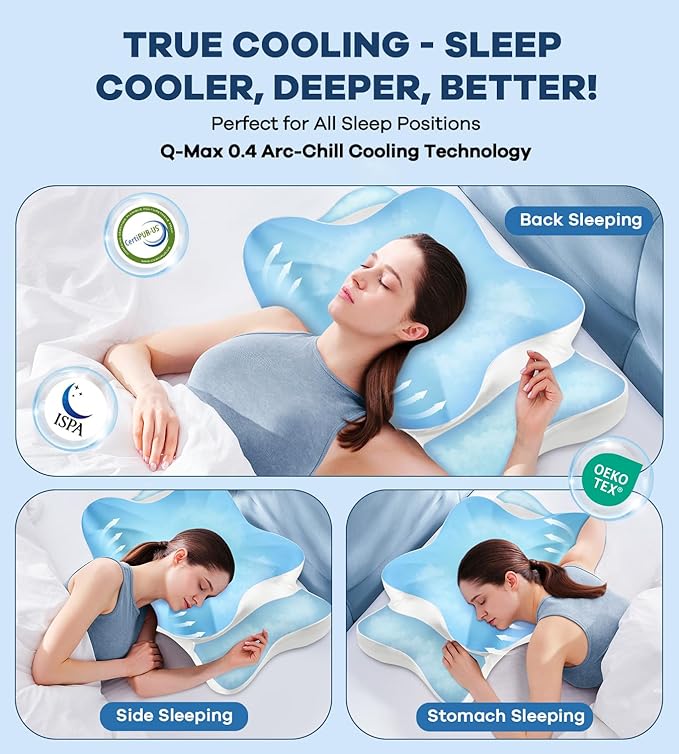 DONAMA Cervical Pillow for Neck and Shoulder Pain Relief, Cooling Contour Memory Foam Pillow, Dual-Height Ergonomic Neck Support Pillow for Side Back Stomach Sleepers with Removable Pillowcase