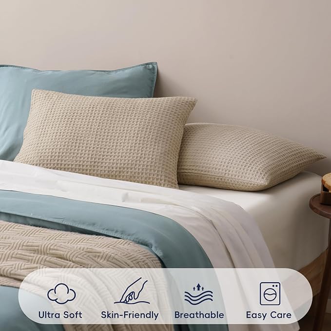 PHF Ultra Soft Waffle Weave Pillow Shams Queen Size, No Insert, 2 Pack 20" x 30" Pillowcases,Breathable & Skin-Friendly Pillow Cases, Stylish Decorative Bed Pillow Cases Covers, Khaki