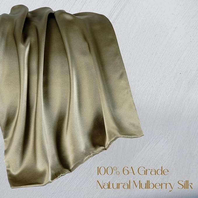 ZIMASILK 100% Pure Mulberry Silk Pillowcase for Hair and Skin Health,Soft and Smooth,Both Sides Premium Grade 6A Silk,600 Thread Count,with Hidden Zipper,1pc (King 20''x36'',Olive Grey)