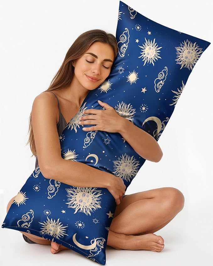 Miss Adola Silk Body Pillow Cover with Zipper - 20x54 Inch Silk Long Pillow Case for Women Ladies Adults Soft Bed Decorative Cute Boho Large Body Pillowcase Sham for Hair and Skin, Sun Moon Sign