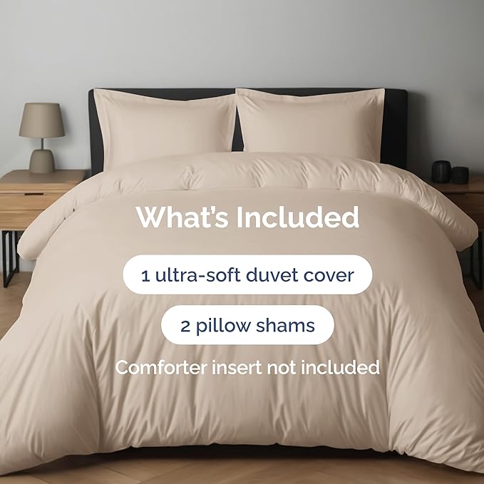 Duvet Cover King Size Set - Extra Soft King Duvet Cover 104" x 90" with 2 Pillow Shams - Hotel Luxury, Easy Care and Fade Free w/ Zipper Closures & Ties - All Season, Comfy, Cozy & Breathable (Cream)