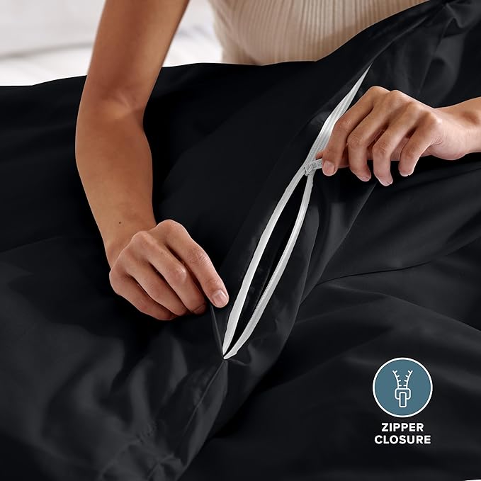 Bare Home Bedding Duvet Cover Queen Size - Premium 1800 Super Soft Collection - Lightweight, Cooling Duvet Cover - Soft Breathable Bedding (Queen, Black)