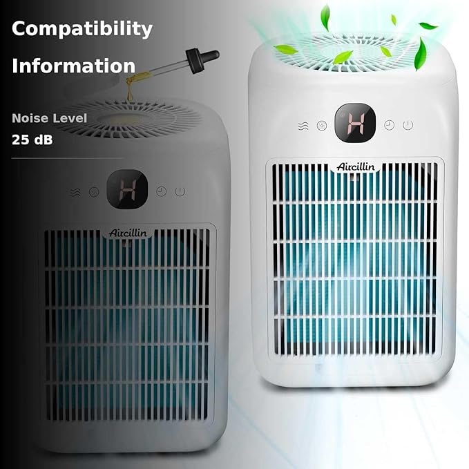 Aircillin Air Purifiers for Home Large Room, Up to 908 Sq Ft Each, HEPA Air Purifiers for Bedroom with Aromatherapy, HEPA Filter for Smoke, Pet Dander, and 99.9% of 0.1 Micron Particles 2-Pack white