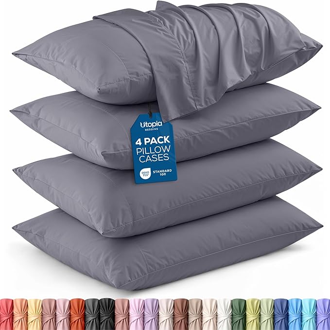Utopia Bedding King Standard Pillow Cases - 4 Pack - Envelope Closure - Soft Brushed Microfiber Fabric - Shrinkage and Fade Resistant Pillow Covers 20 X 36 Inches (King Std, Grey)