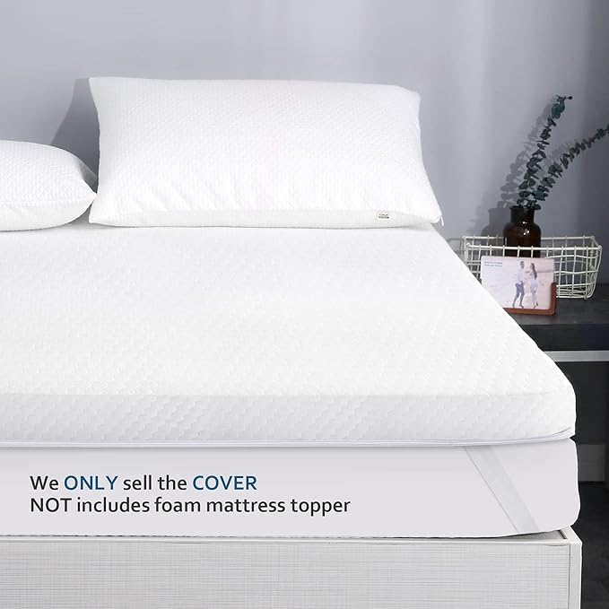 Moonsea Mattress Topper Cover (Cover Only) Twin Size, 3-4 Inch Zippered Viscose Made from Bamboo Cover for Latex Mattress Topper, Removable Memory Foam Mattress Topper Cover with Straps