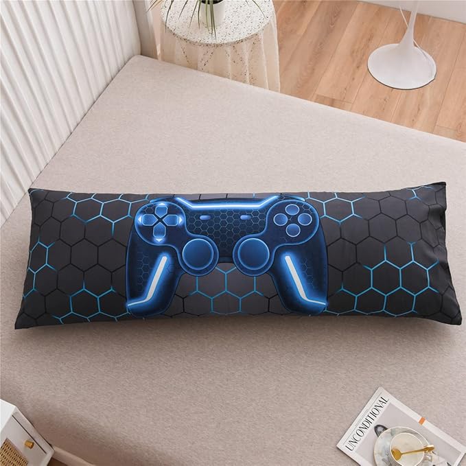 NTBED Gaming Body Pillow Cover Gamer Microfiber Pillowcase with Envelope Closure for Kids Boys Adults,(20"x54",Blue)
