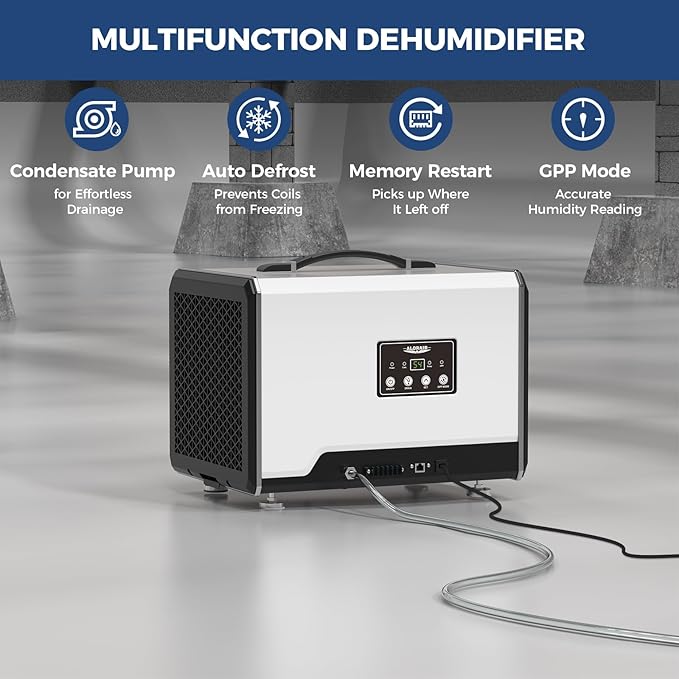 ALORAIR 120 PPD Commercial Dehumidifier with Pump, Crawl Space Dehumidifier for Up to 1,500 Sq. Ft., Portable Industrial Water Damage Unit for Basement, Home, Garage, Attic, 6-Year Limited Warranty