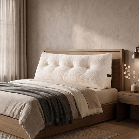 Headboard Pillow Full Size, Reading Pillow for Bed, Leaf Pattern Wedge Pillow, Tufted Backrest Support, Headboard Substitute, Beige