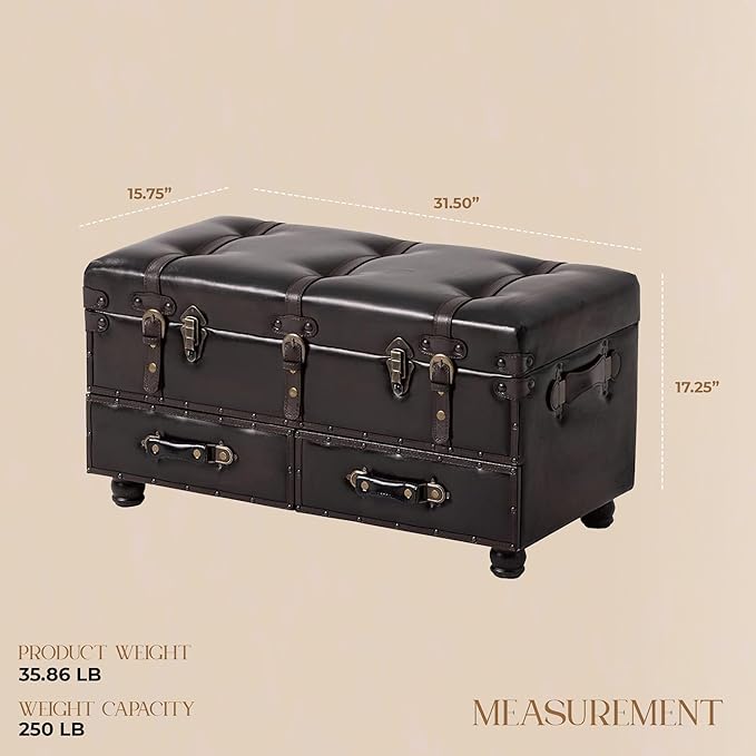 Vintage Storage Bench Upholstered Mid-Century Faux Leather Storage Ottoman Bed Bench Storage Chest for Hallway, Entryway, Bedroom, Dark Brown