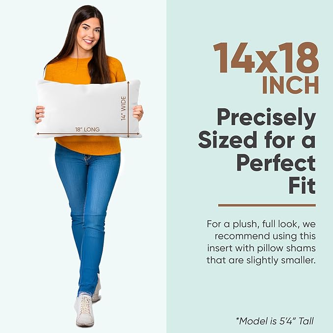 Pillowflex Synthetic Down Pillow Insert - 14x18 Down Alternative Pillow, Ultra Soft, Small Rectangle, Lumbar, Travel, Neck, Sleeping Pillow - 1 Decorative Pillow Form