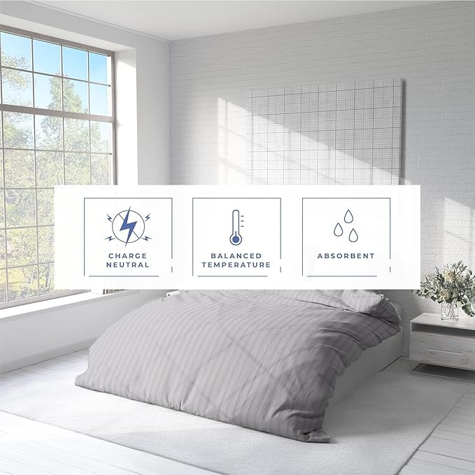 Kotton Culture 120"x120" 3 Pc Super King Plus/Super Oversize King Duvet Cover Set 100% Egyptian Cotton - 600 TC, Zipper Closure & Corner Ties - Fits Only Extra Large Inserts - Striped Silver