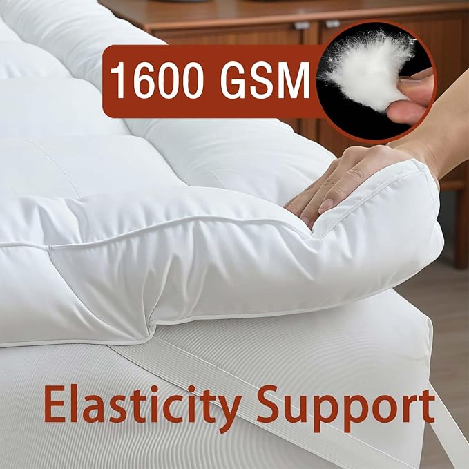 Luxury Hotel Sellected 3 Inch Mattress Topper, Goose-Down-Like Fiber Mattress Topper for Any Season Any Room, Ultra Fluffy and Long-Lasting, Durable, 4 Elastic Bands, Twin