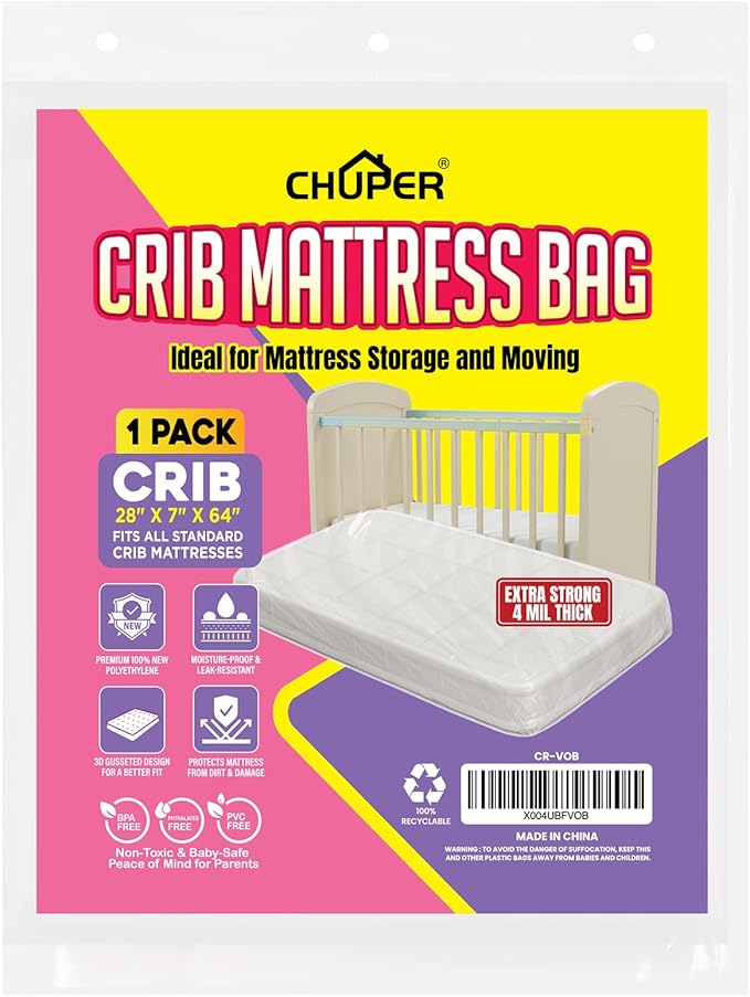 Crib Mattress Storage Bag,Heavy Duty Mattress Bags for Moving,Fits 28" x 64" x 7" Standard Crib Mattress,Tear-Resistant Cover