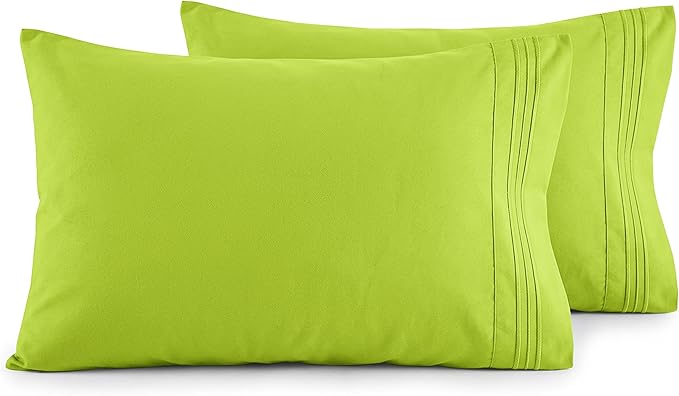 Elegant Comfort Luxury Ultra-Soft 2-Piece Pillowcase Set - 1500 Premium Hotel Quality Microfiber Double Brushed - Wrinkle Resistant, Standard/Queen, Lime