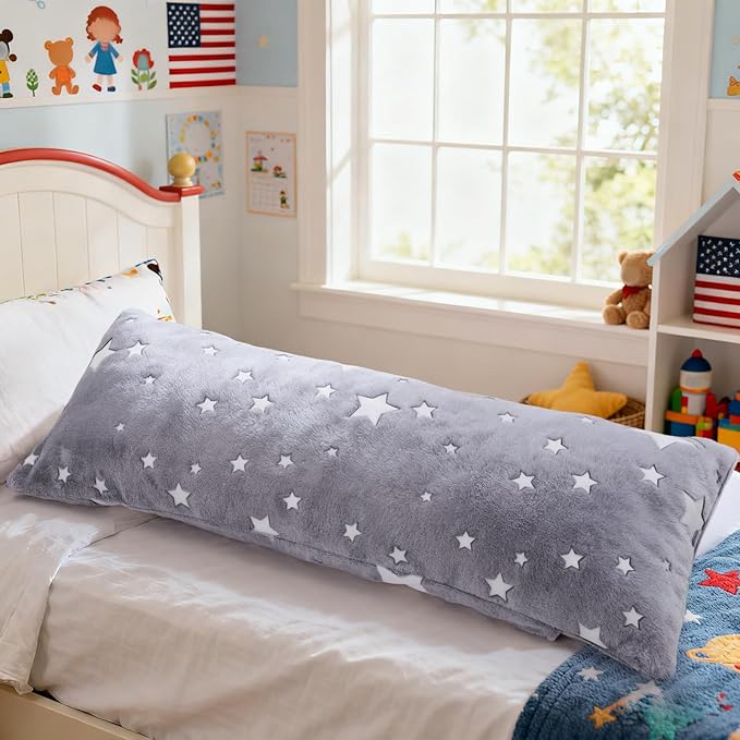 Cloele Body Pillow Cover Glow in The Dark Long Pillow Cases Full - 21x54 inches Grey Star Ultra Soft Body Pillowcase for Kids Girls Boys Decorative Body Pillow Pillowcases(Only Cover)