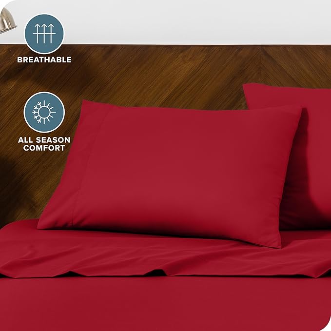 Bare Home Microfiber Pillow Cases - Queen Size Set of 2 - Cooling Pillowcases - Double Brushed - Easy Care - Envelope Closure (Queen Pillowcase Set of 2, Red)