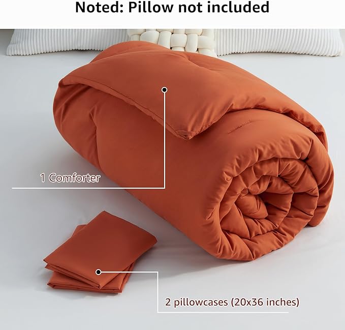 CozyLux California King Comforter Set Burnt Orange, 3 Pieces Cal King Terracotta Solid Breathable Bedding Sets, Luxury Soft Lightweight Bed Set with Down Alternative Comforter and 2 Pillowcases