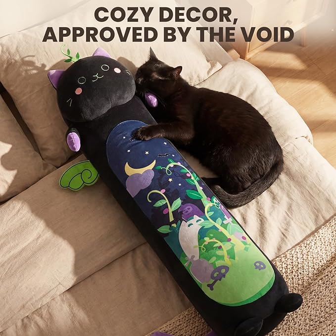 Mewaii Long Cat Plush 5 Sizes, 120% Extra Filling Giant Plushness Kids Body Pillow, Kawaii Cute Black Cat Stuffed Animals Plushies, Big Long Body Pillow Black Cat Plush Gift for Girls 28”
