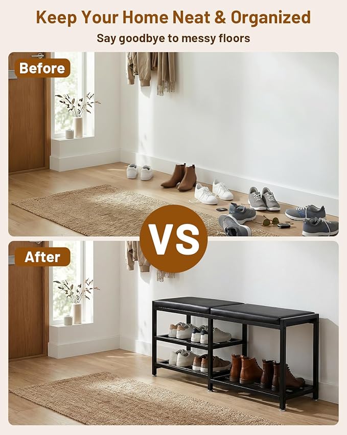 Bsketa Shoe Storage Bench with Seating,Ottoman with Storage Shoes Rack Benches for Entryway Iron Hallway Living Room Bathroom Space-Saving and Robust, Holds Up to 560 lb