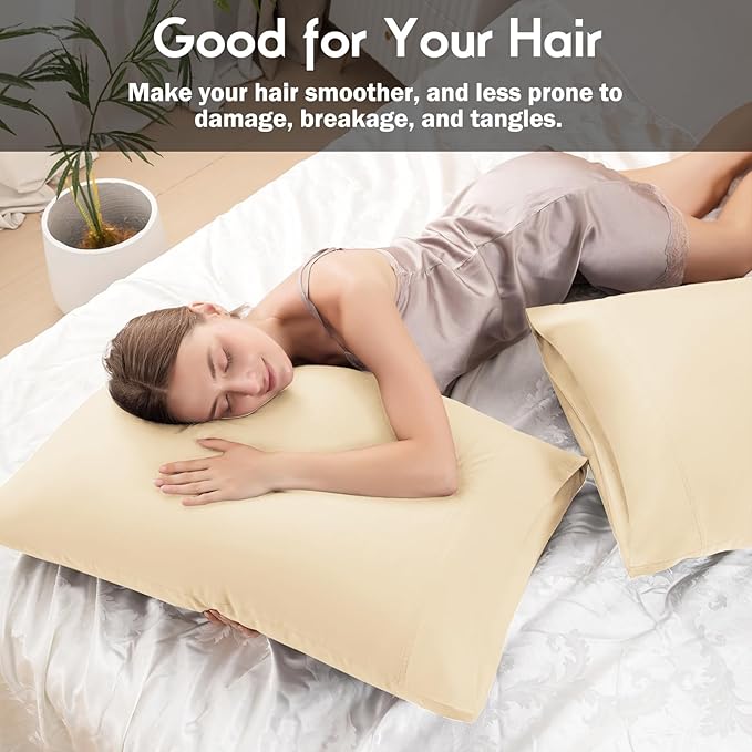Pillowcases Standard Size 2 Pack, Cooling Viscose from Bamboo Pillow Cases with Envelope Closure, Cool & Breathable Pillow Cover for Hot Sleepers and Night Sweats, 20" x 26"