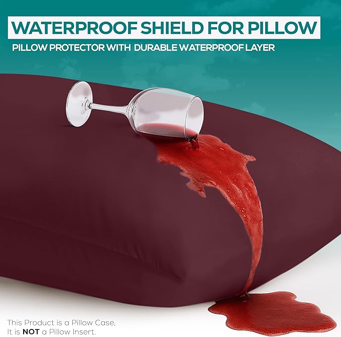 Utopia Bedding Premium 100% Waterproof Pillow Protectors with Zipper Queen Size (Set of 2), Bed Bug and Dust Mite Proof Zippered Pillow Covers, Pillow Encasement Cases, Burgundy