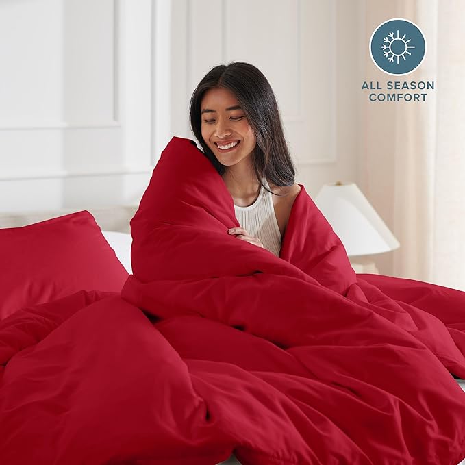 Bare Home Bedding Duvet Cover Oversized Queen Size - Premium 1800 Super Soft Collection - Lightweight, Cooling Duvet Cover - Soft Breathable Bedding (Oversized Queen, Red)