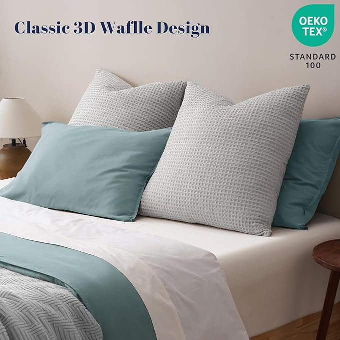 PHF Ultra Soft Waffle Weave Euro Shams Pillow Covers, No Filling, 2 Pack 26" x 26" Bed Cushion Covers, Breathable & Skin-Friendly Bed Pillow Shams for Stylish Home Decor, Light Grey