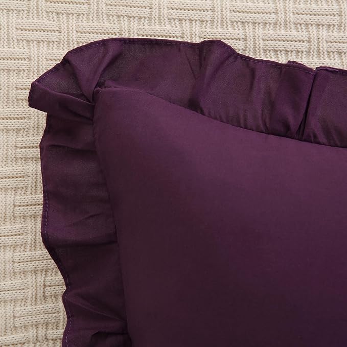 Merryword Dark Purple Pillowcases King Size Ruffled Pillow Shams Set of 2 Cute Pillowcases Purple Shabby Chic Pillow Cover 2 Pack