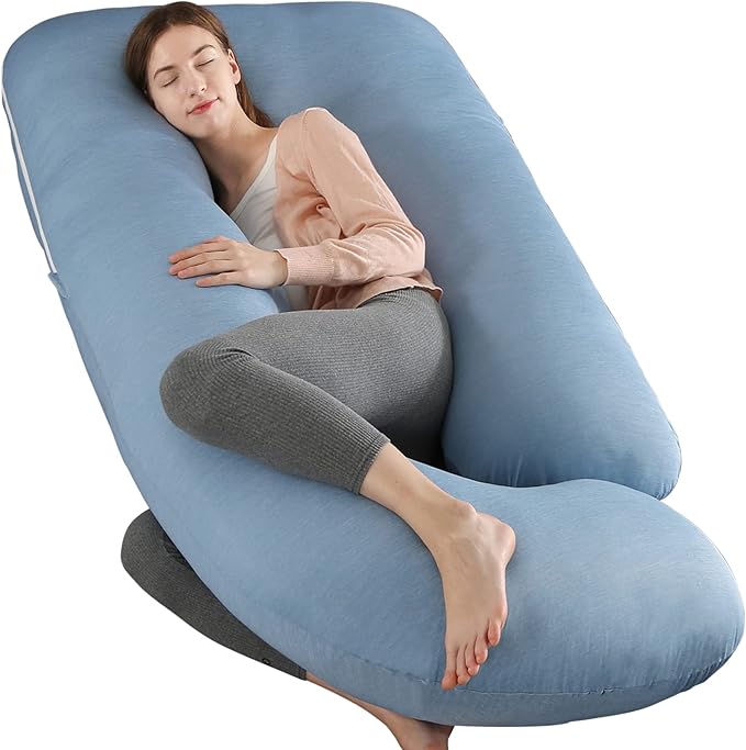 Elover Cooling Pregnancy Pillows for Sleeping, U Shaped Full Body Pillow with Removable Cover, Pregnant Women Must Haves,Maternity Essential,Blue