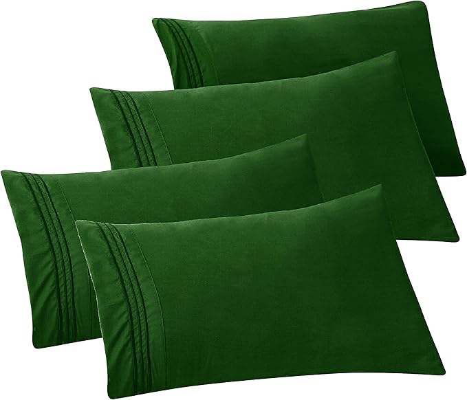 Elegant Comfort 4-PACK Solid Pillowcases 1500 Premium Hotel Quality Microfiber - Smooth Weave, Wrinkle and Stain Resistant, Easy Slip-On, 4-Piece Set, Standard/Queen Pillowcase, Hunter Green