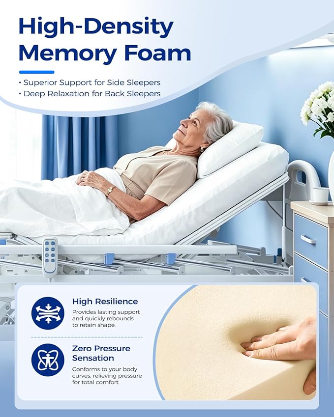 4 Function 600LBS Full Electric Hospital Bed, Beds for Home Use, Special Needs Medical Bed for Seniors with Mattress, Adjustable Hospital, Frame IV Pole, Medical Equipment Beds