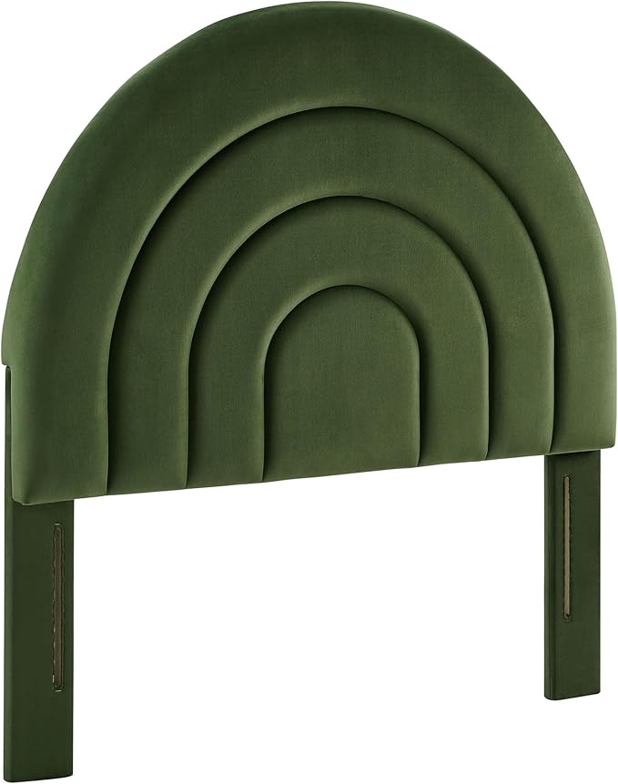 Modway Solana Soft Arch Shaped Round Twin Headboard in Moss Green – Upholstered Headboard – Stain-Resistant Performance Velvet Headboard for Twin Beds