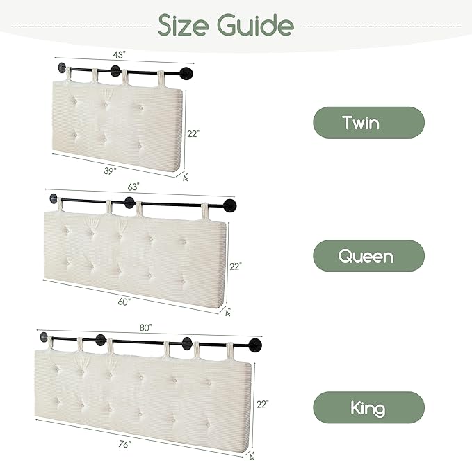 HIGOGOGO Wall Mounted Headboards for King Size Bed, Hanging Head Board Wall with Button Tufting, Adjustable Height Headboard for Bedroom,Beige