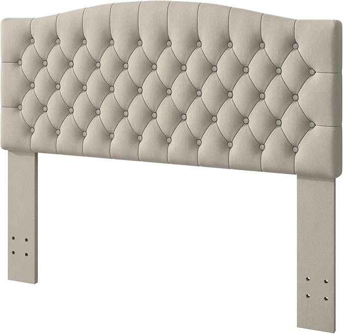 Befurtori Queen Headboard Only, Upholstered Head Board for Adjustable Bed Velvet Tufted Queen/Full Size Wall Mounted Headboard with Solid Wood Legs Head Board, Light Warm Gray/Taupe