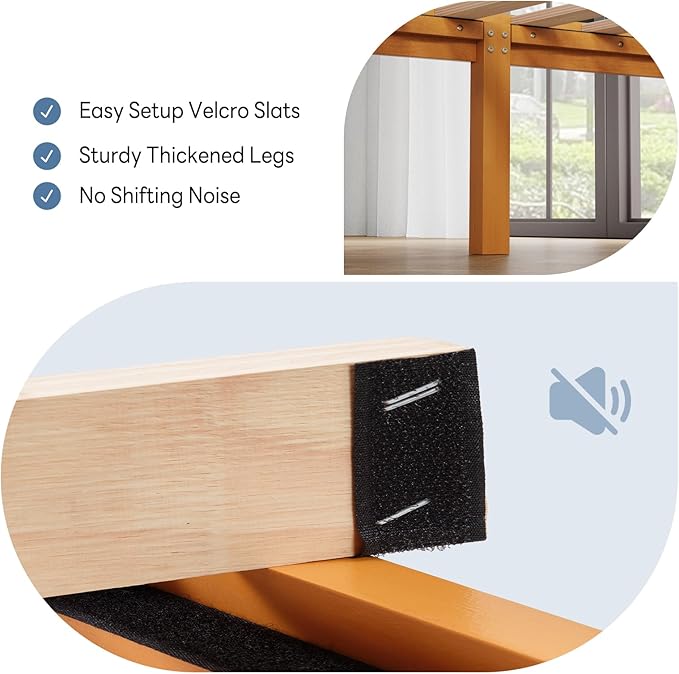 DUMOS Twin Size Solid Wood Bed Frame 16 Inches, Sturdy Platform Bed with Heavy Duty Wood Slat Support, No Box Spring Needed, Easy Assembly, Natural Pine