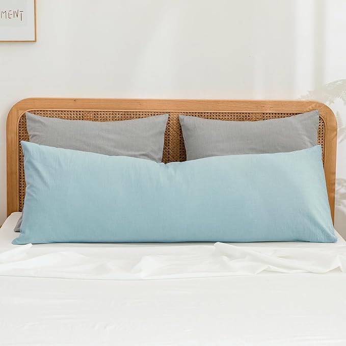 BESTOUCH 100% Washed Cotton Pillowcase for Hair and Skin Linen Feel Soft Comfortable Breathable 1 Pcs Pillow Case with Envelope Closure Solid Hushed Green Body 20x54 Inches