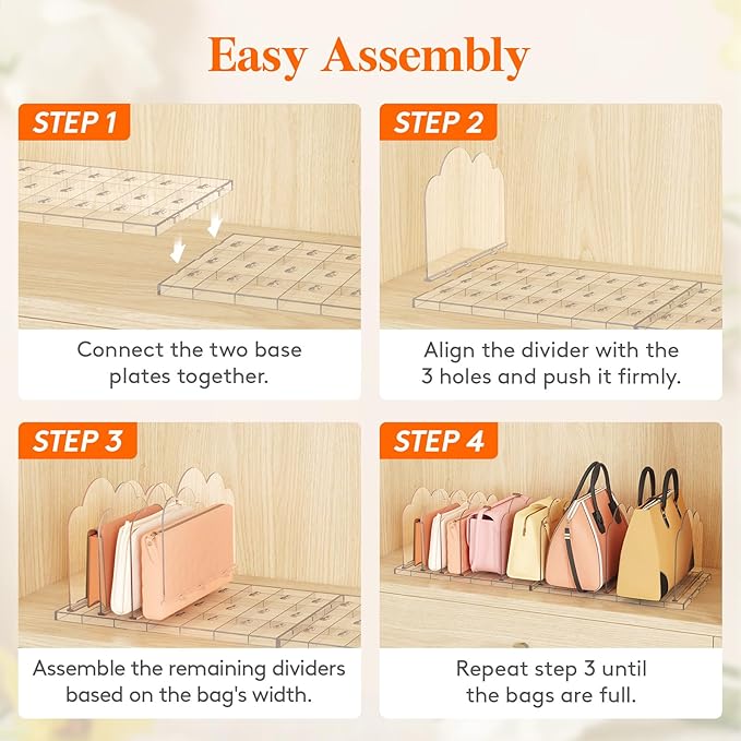 Lifewit Purse Organizer for Closet, Clear Handbags Storage Organizer, Adjustable Clutch Purse Storage Organizer Holder for Closet, 3 Pack Bookshelf Dividers for Sweater in Bedroom 35 x 24 cm/14 x 9.5