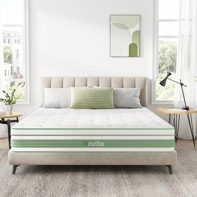 Novilla Queen Mattress, 12 Inch Queen Size Hybrid Mattress in a Box, Gel Memory Foam & Individual Pocket Springs, Motion Isolation, Cool Sleep & Pressure Relief, Medium Firm, CertiPUR-US