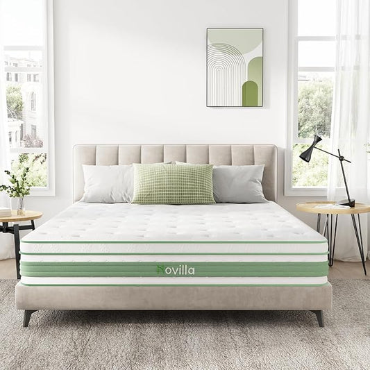 Novilla Queen Mattress, 12 Inch Queen Size Hybrid Mattress in a Box, Gel Memory Foam & Individual Pocket Springs, Motion Isolation, Cool Sleep & Pressure Relief, Medium Firm, CertiPUR-US