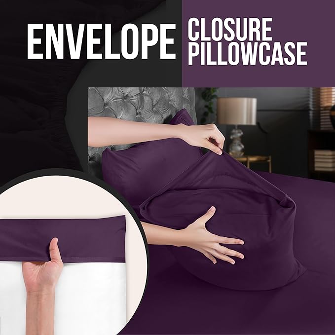 Utopia Bedding King Pillow Cases - 4 Pack - Envelope Closure - Soft Brushed Microfiber Fabric - Shrinkage and Fade Resistant Pillow Covers King Size 20 X 40 Inches (King, Purple)