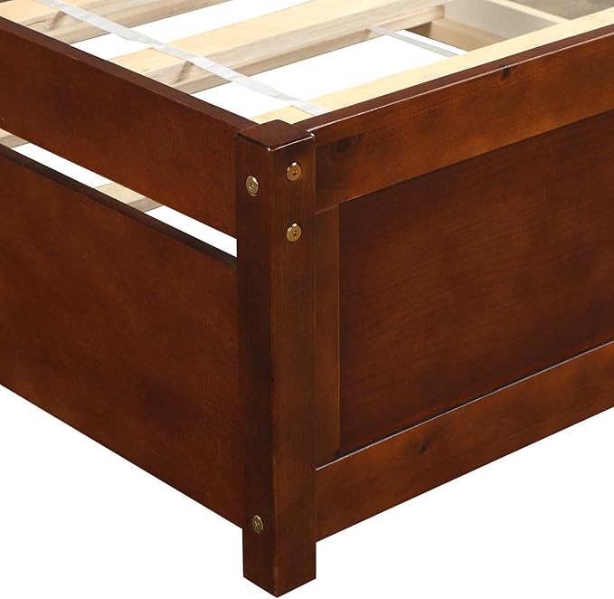 Ball & Cast Trundle Bed Twin,Twin Trundle Bed Frame Roll Out,Solid Wood Bed Frames with Headboard and Wooden Slats Support,for Bedroom,Guest Room,Apartment,Walnut