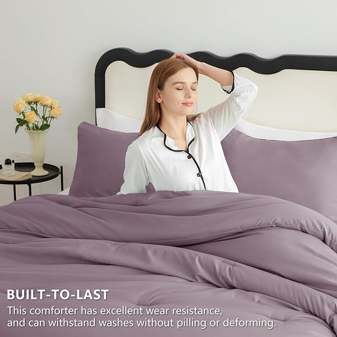 CozyLux Twin Comforter Set Dusty Purple, 2 Pieces Twin Extra Long Solid Breathable Bedding Sets College Dorm, Twin XL Grayish Purple Luxury Bed Set with Down Alternative Comforter and 1 Pillowcase