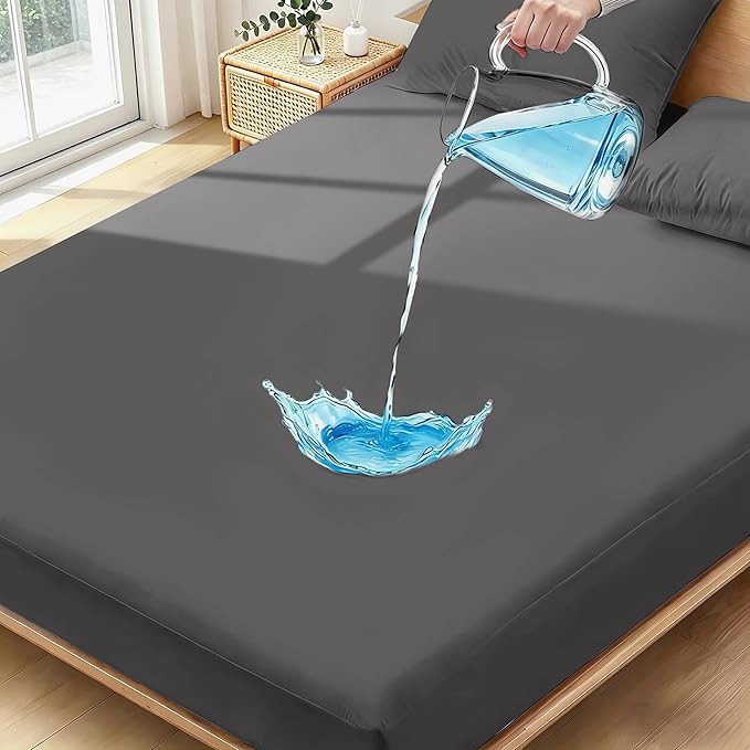 Full Size Mattress Protector- Washable Mattress Cover Fitted Bed Pad Noiseless Plastic Protection Up to 18” Mattress Protector Soft&Breathable（Gray）