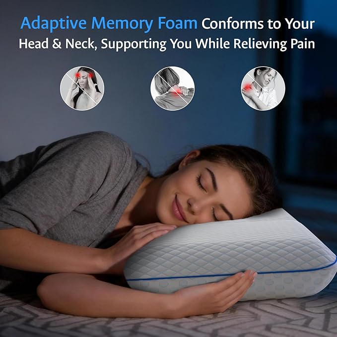 Cooling Gel Memory Foam Pillows for Sleeping Standard Size, Bamboo Rayon Bed Pillow for Back Side Sleeper, Medium Firm Contoured Support for Neck Shoulder Pain Relief, Washable Breathable Dorm Twin XL