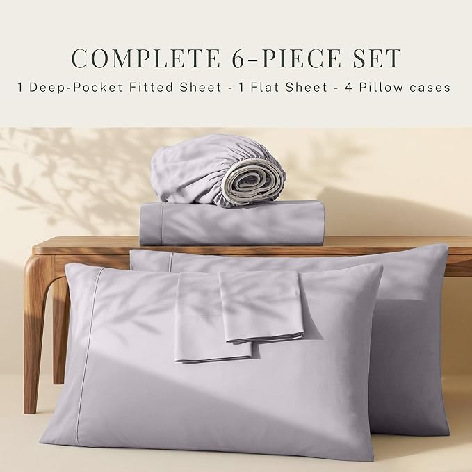 Hearth & Harbor Extra Deep Pocket Sheets - Fits Mattress 18-24 Inches Deep - Extra Deep Pocket Twin Sheets Sets - 4 Piece Twin Size - Light Lavender