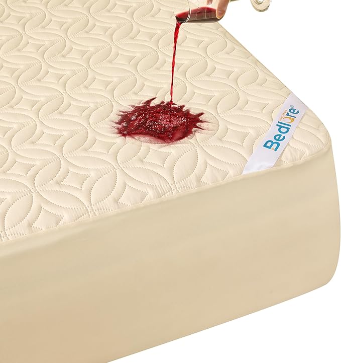 BEDLORE Waterproof Mattress Protector, Full Size Mattress Pad with Deep Pocket 6"-15" Depth, Soft Breathable Double Bed Mattress Cover for Bedroom, College Dorm, Hotel (Beige)