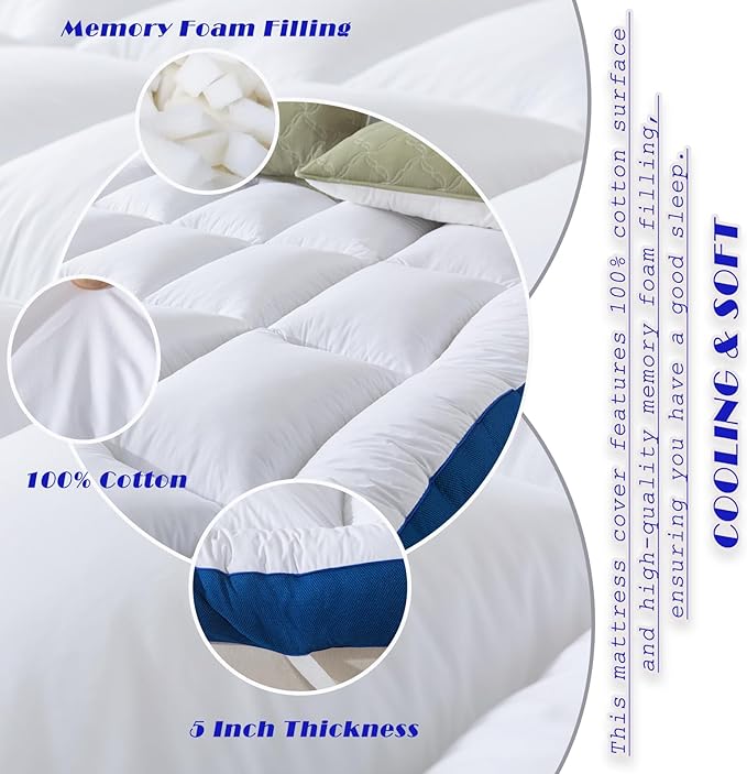 WhatsBedding 5 Inch Twin Mattress Topper for Back Pain Relief, Filled with Breathable & Soft Memory Foam Pillow Top,4 Elastic Straps