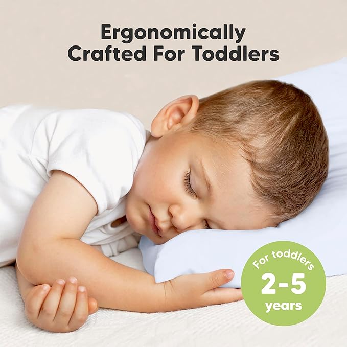 Toddler Pillow with Pillowcase - 13x18 My Little Dreamy Kids Travel Bed Pillows for Sleeping, Organic Cotton Small Pillowcase, Soft & Breathable, Machine Washable, Toddlers 2-5 years old (Baby Blue)