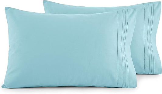 Elegant Comfort Luxury Ultra-Soft 2-Piece Pillowcase Set - 1500 Premium Hotel Quality Microfiber Double Brushed - Wrinkle Resistant, King Size, Aqua Blue